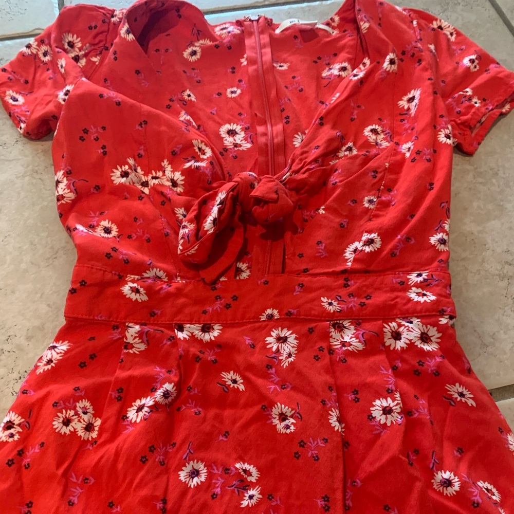 Miami xxs romper, red floral, with bow front tie